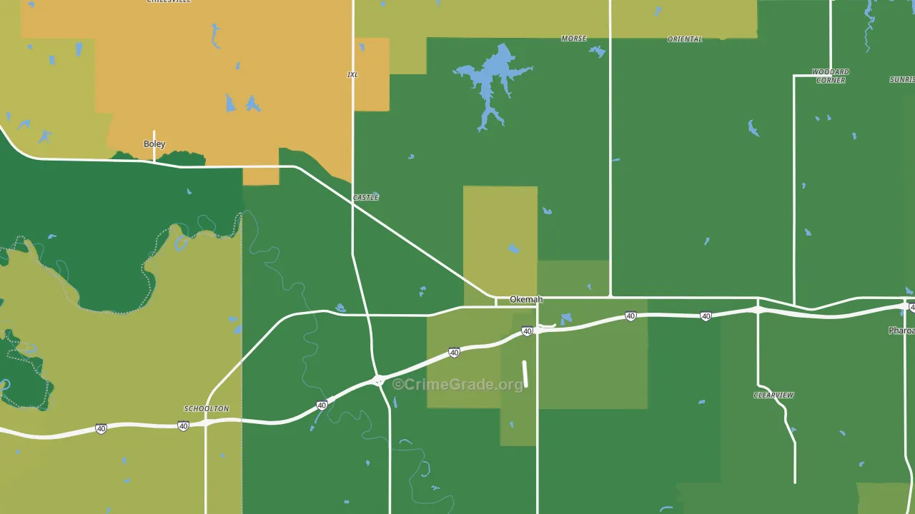 Okfuskee County, OK Map of Vehicle Theft Rates
