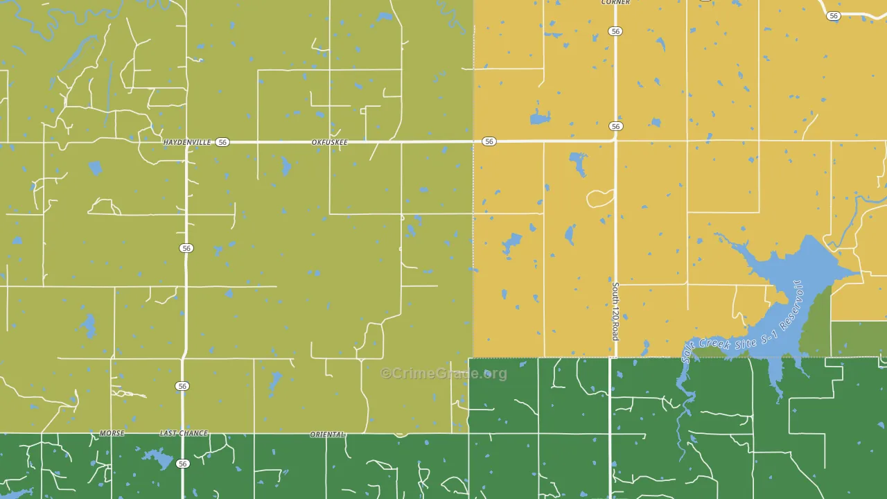 Okfuskee, OK Map of Vehicle Theft Rates