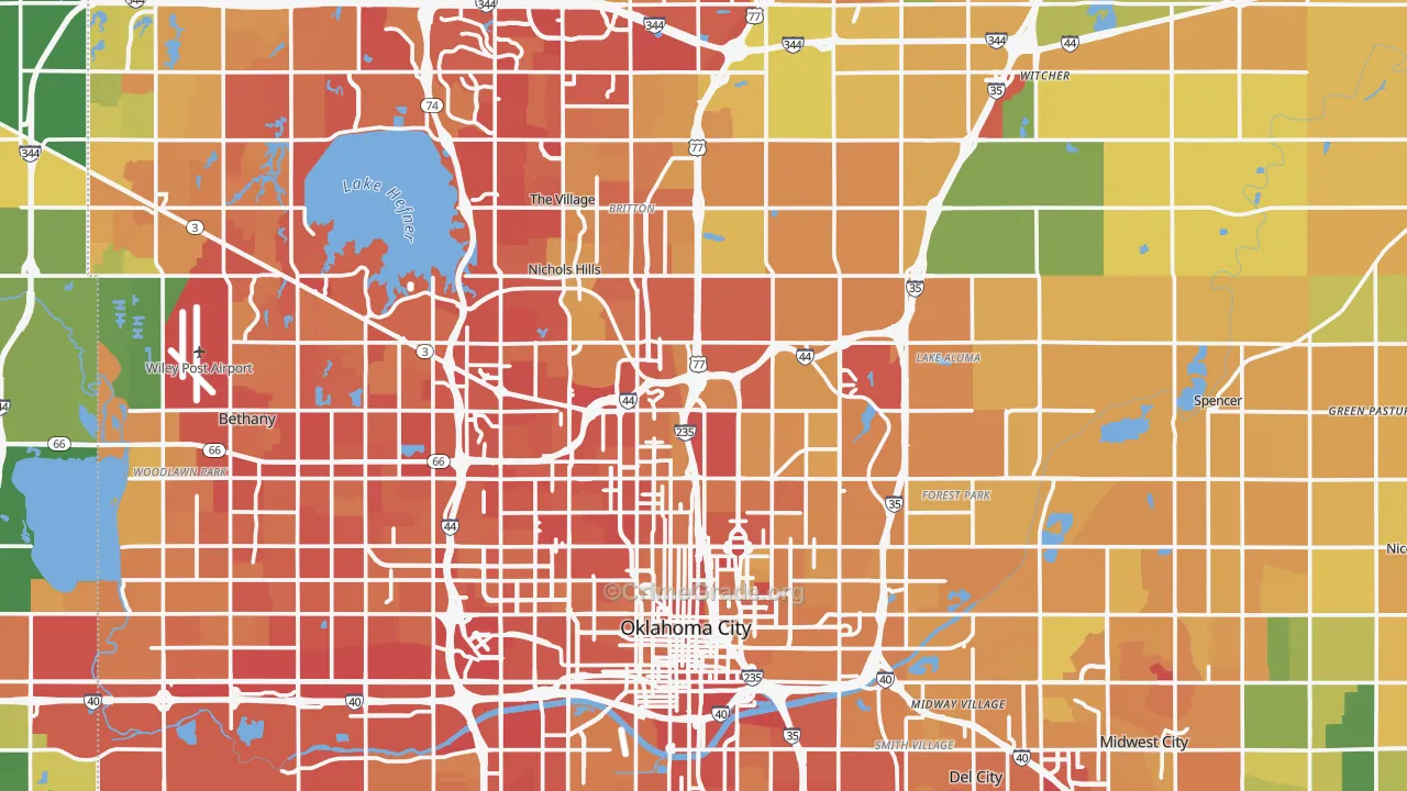 Oklahoma County, OK Map of Vehicle Theft Rates