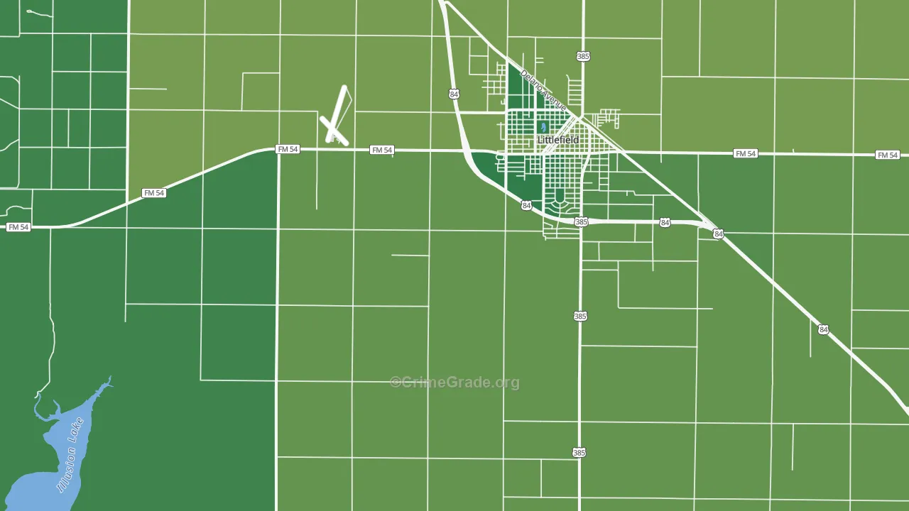 Oklahoma Flat, TX Map of Vehicle Theft Rates