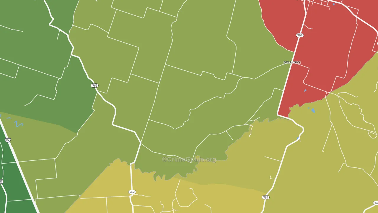 Oklahoma, KY Map of Vehicle Theft Rates