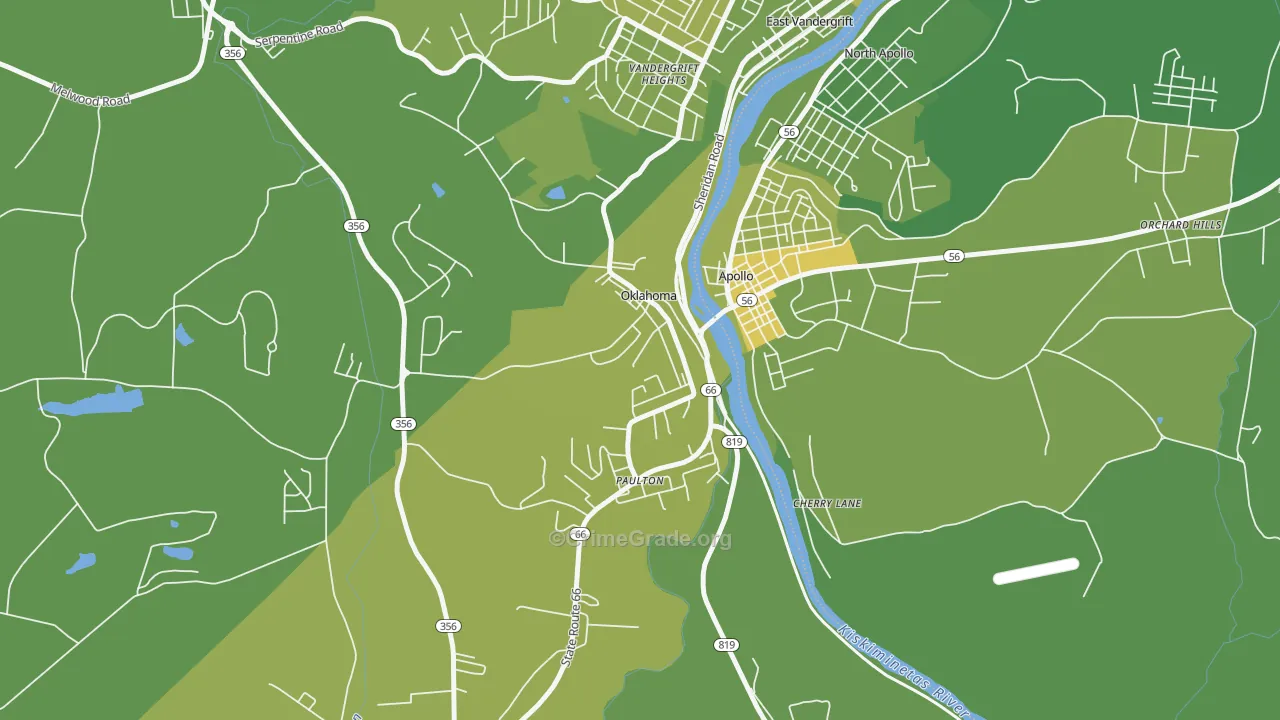 Oklahoma, PA Map of Vehicle Theft Rates