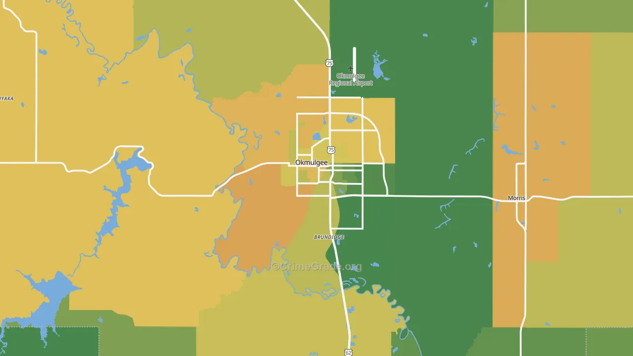 Okmulgee County, OK Map of Vehicle Theft Rates