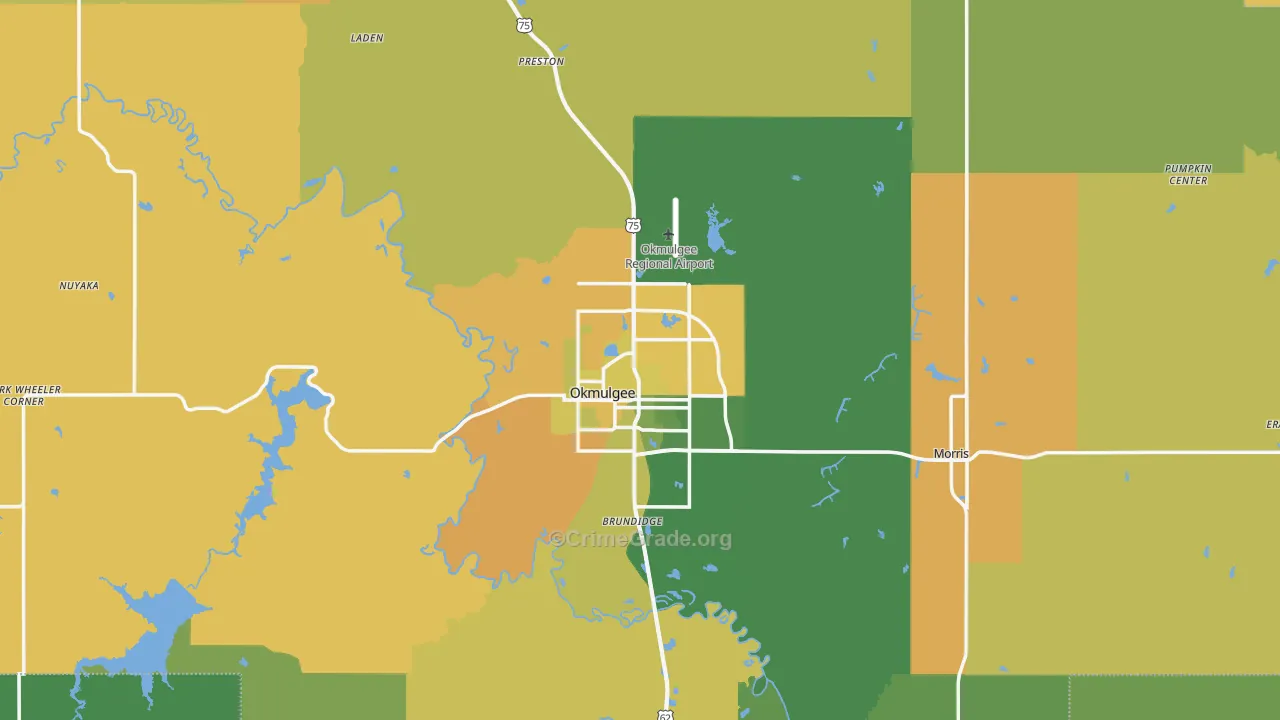 Okmulgee, OK Map of Vehicle Theft Rates