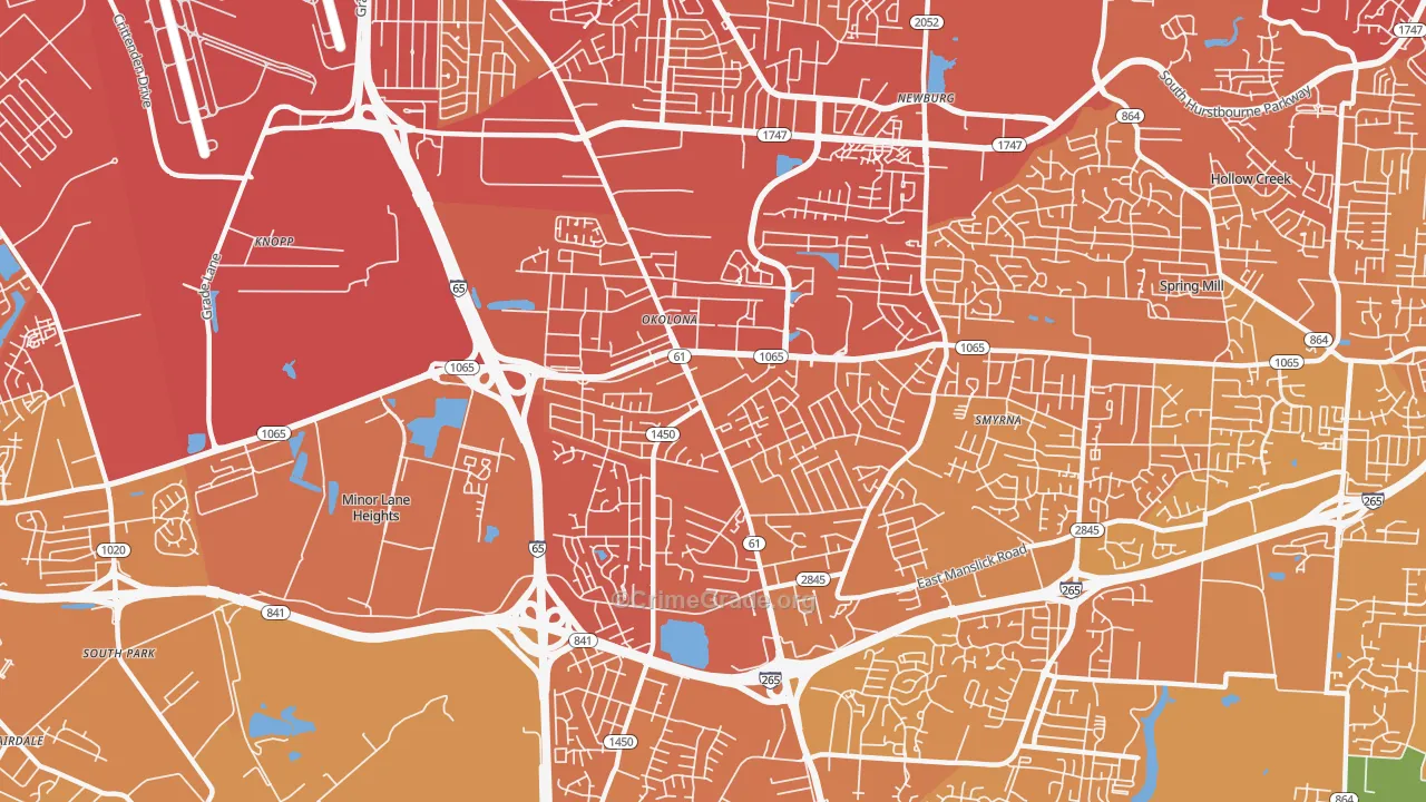 Okolona, Louisville, KY Map of Vehicle Theft Rates