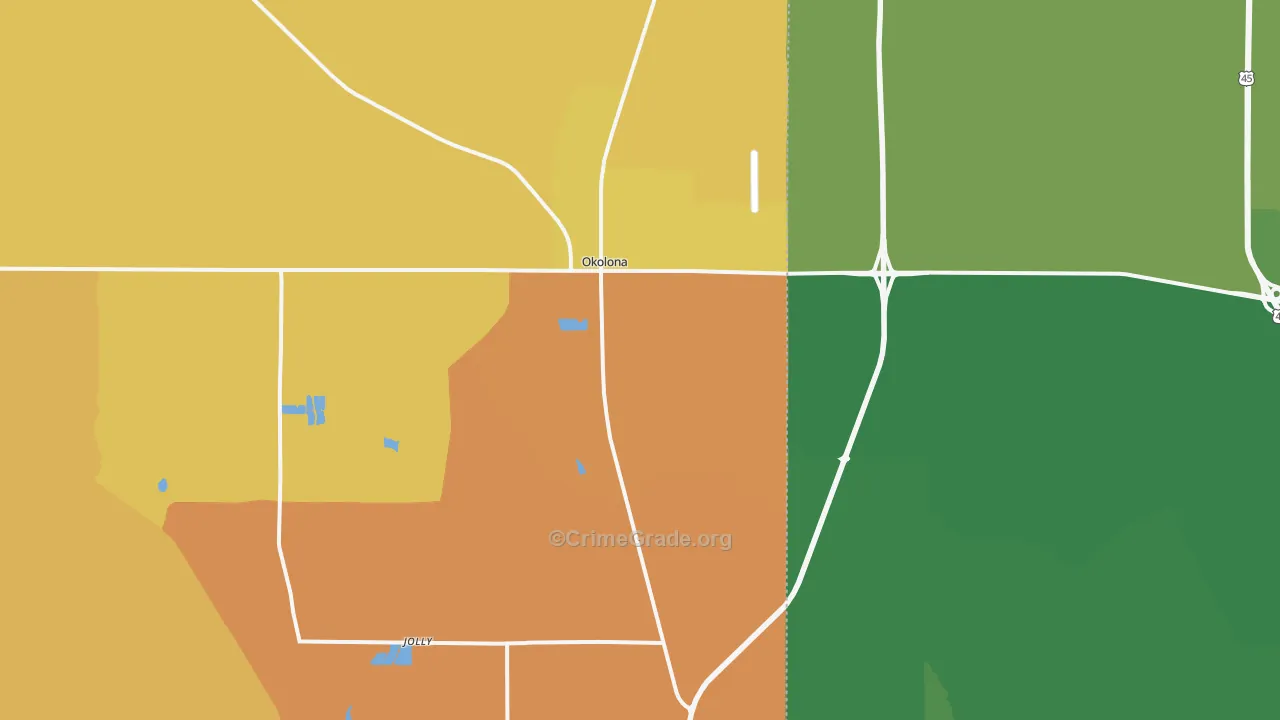 Okolona, MS Map of Vehicle Theft Rates