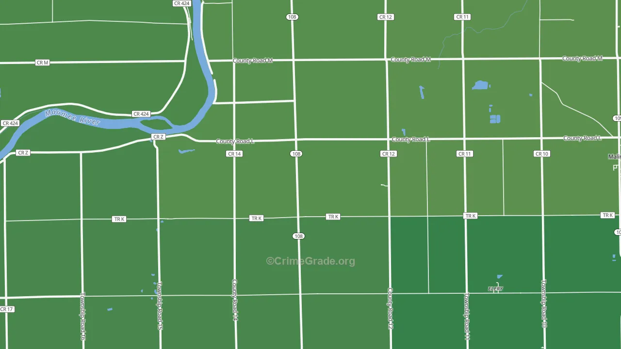 Okolona, OH Map of Vehicle Theft Rates