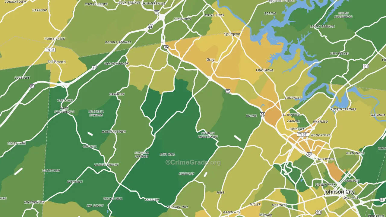 Okolona, TN Map of Vehicle Theft Rates
