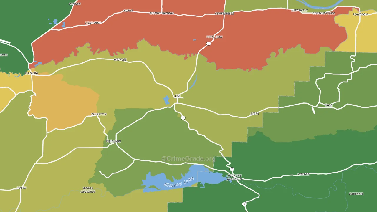 Ola, AR Map of Vehicle Theft Rates