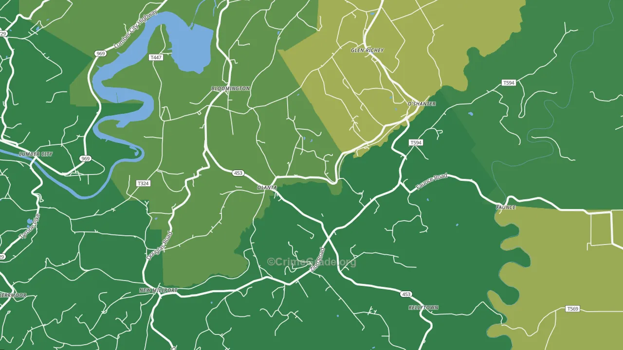 Olanta, PA Map of Vehicle Theft Rates