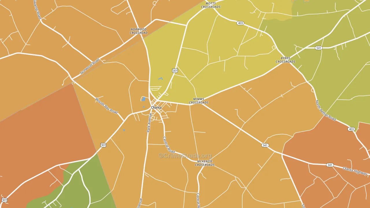 Olanta, SC Map of Vehicle Theft Rates
