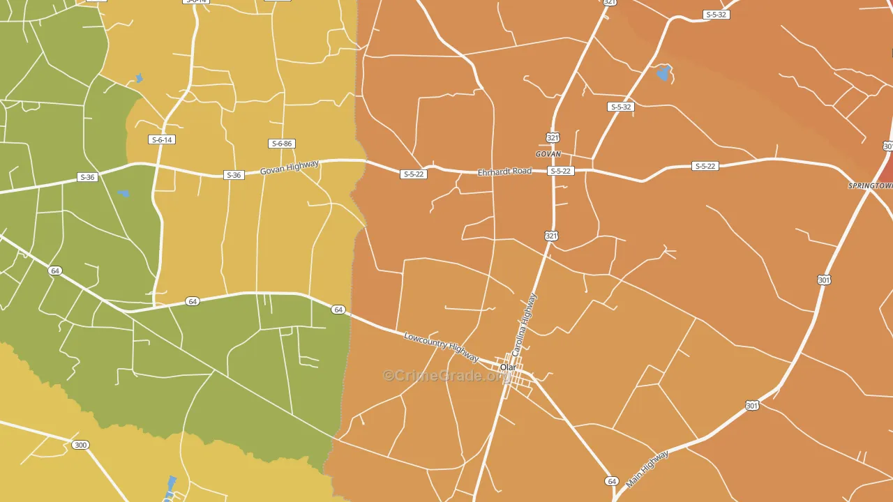Olar, SC Map of Vehicle Theft Rates
