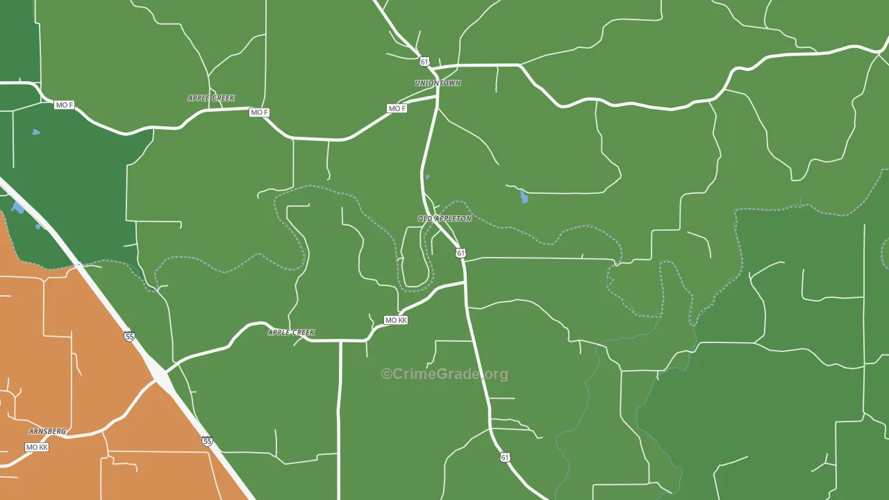 Old Appleton, MO Map of Vehicle Theft Rates