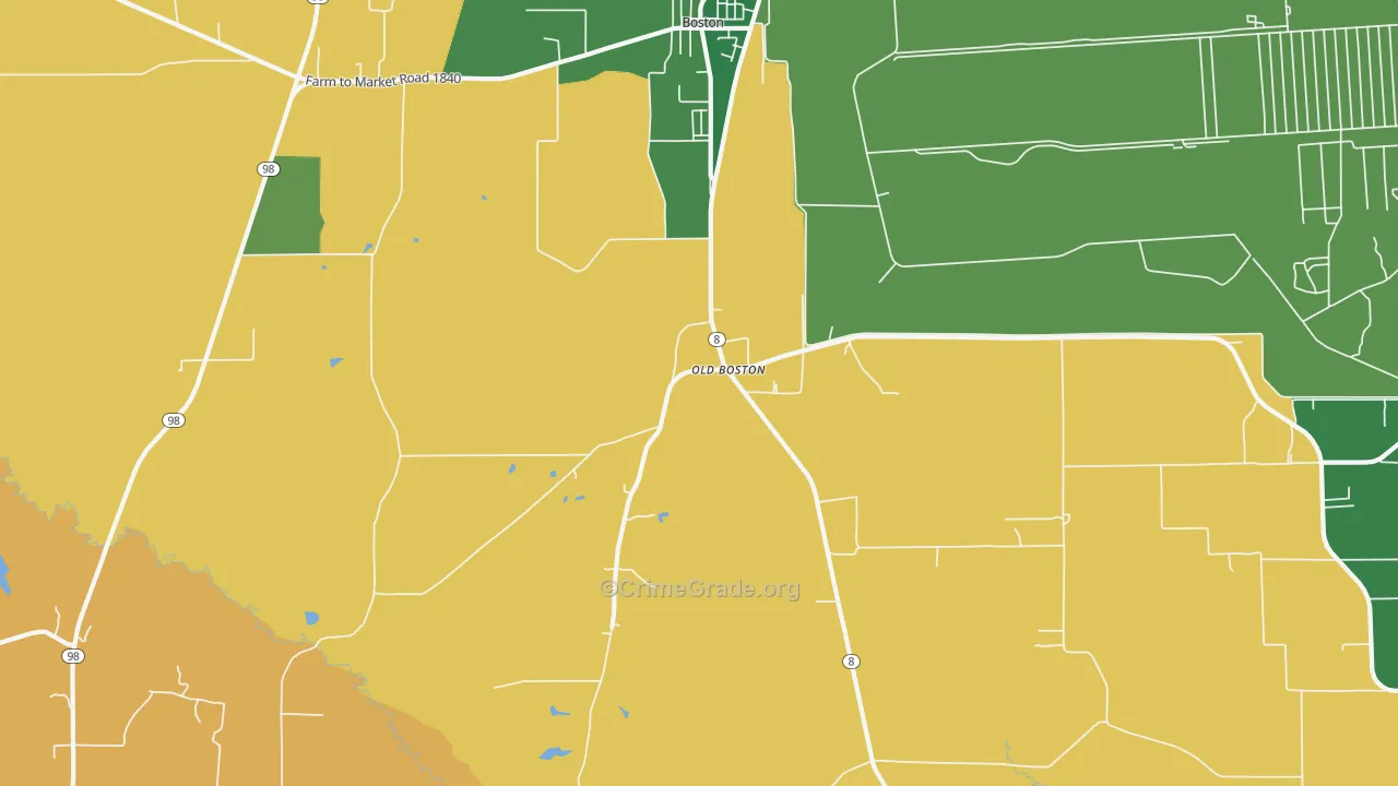 Old Boston, TX Map of Vehicle Theft Rates