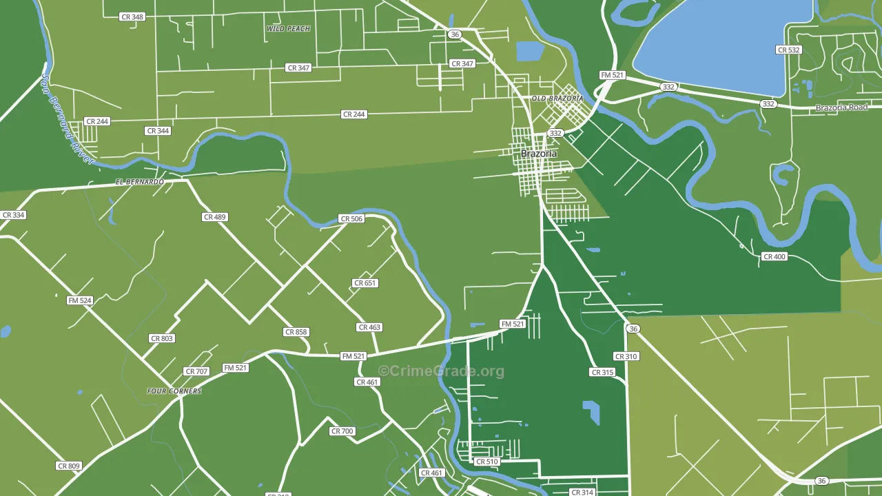 Old Brazoria, TX Map of Vehicle Theft Rates