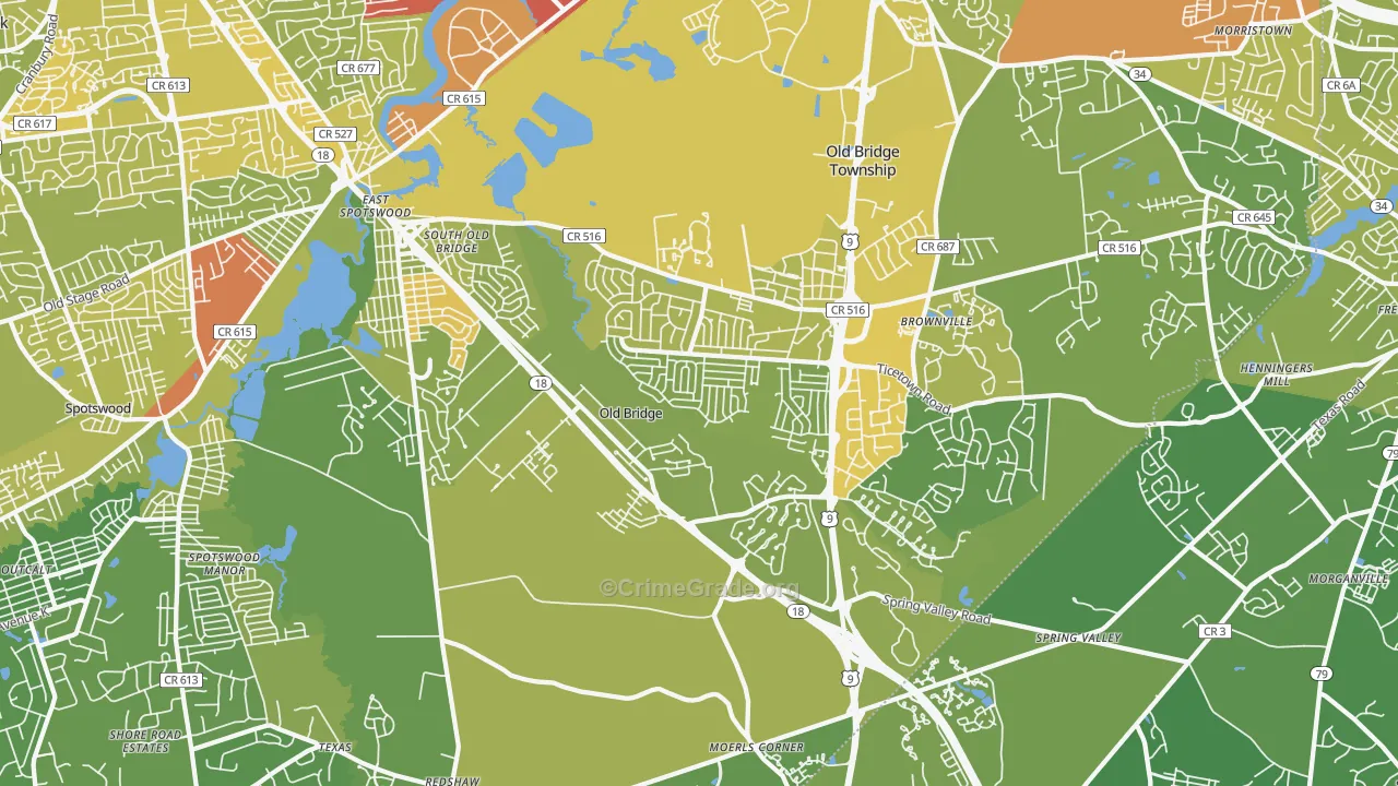Old Bridge, NJ Map of Vehicle Theft Rates