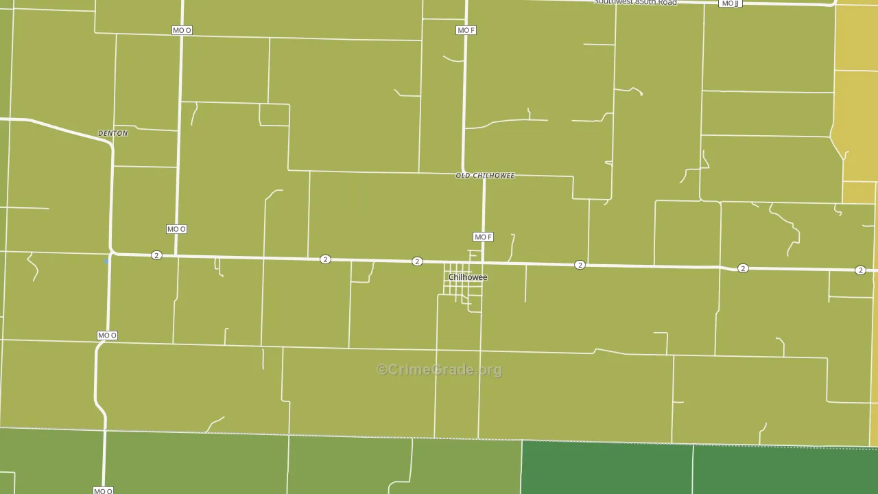 Old Chilhowee, MO Map of Vehicle Theft Rates