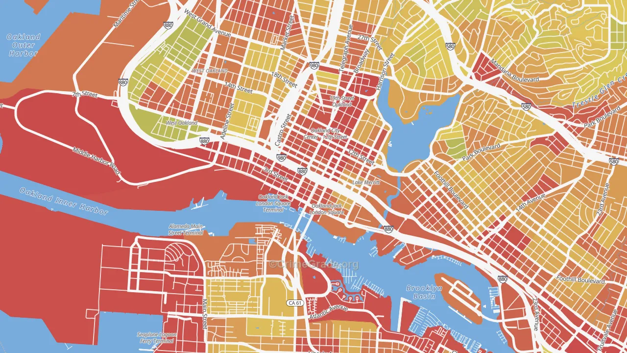 Old City-Produce and Waterfront, Oakland, CA Map of Vehicle Theft Rates