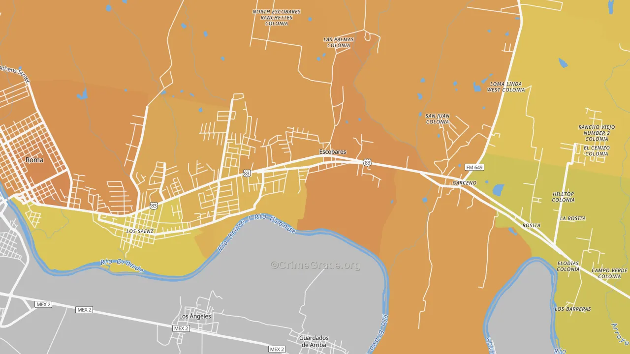 Old Escobares, TX Map of Vehicle Theft Rates
