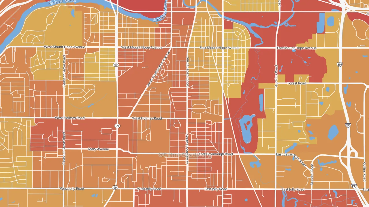 Old Everett, Lansing, MI Map of Vehicle Theft Rates