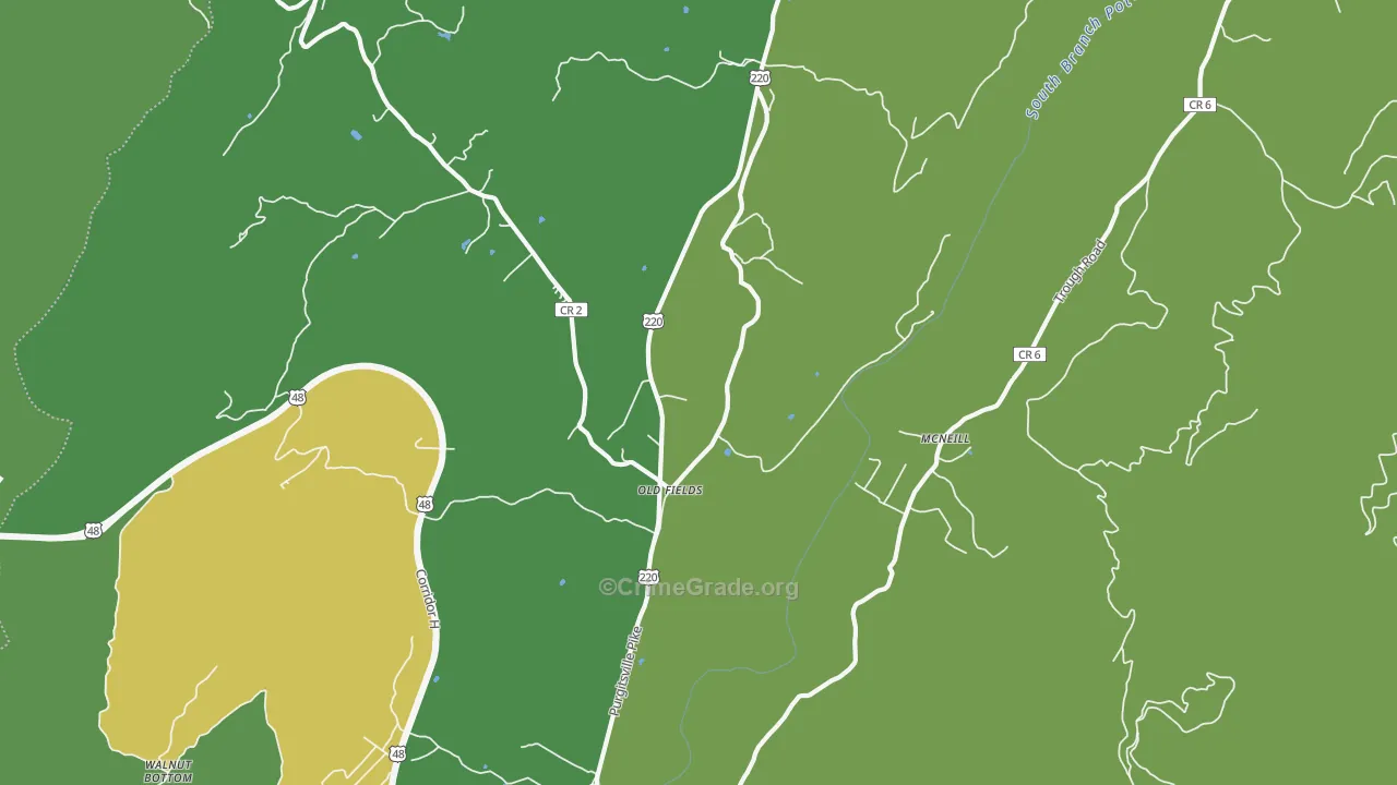 Old Fields, WV Map of Vehicle Theft Rates