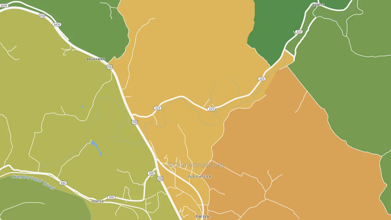 Old Flat Lick, KY Map of Vehicle Theft Rates
