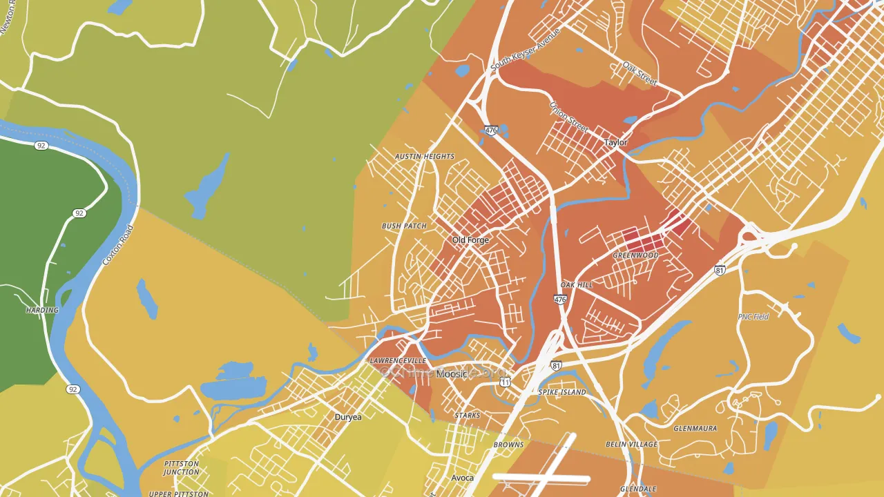 Old Forge, PA Map of Vehicle Theft Rates