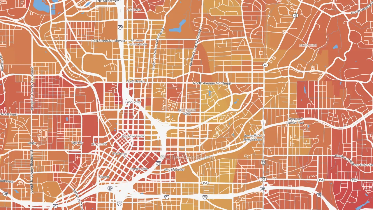 Old Fourth Ward, Atlanta, GA Map of Vehicle Theft Rates