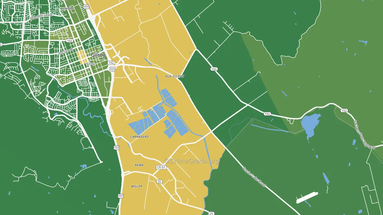 Old Gilroy, CA Map of Vehicle Theft Rates