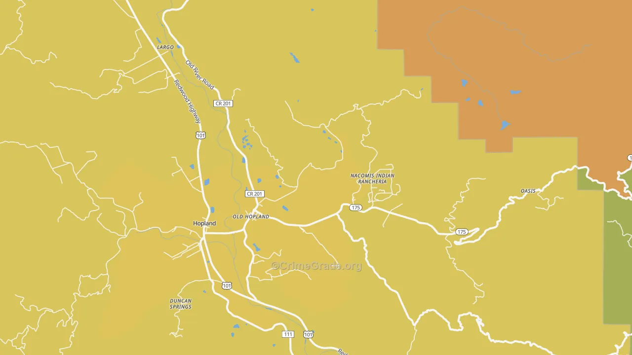 Old Hopland, CA Map of Vehicle Theft Rates