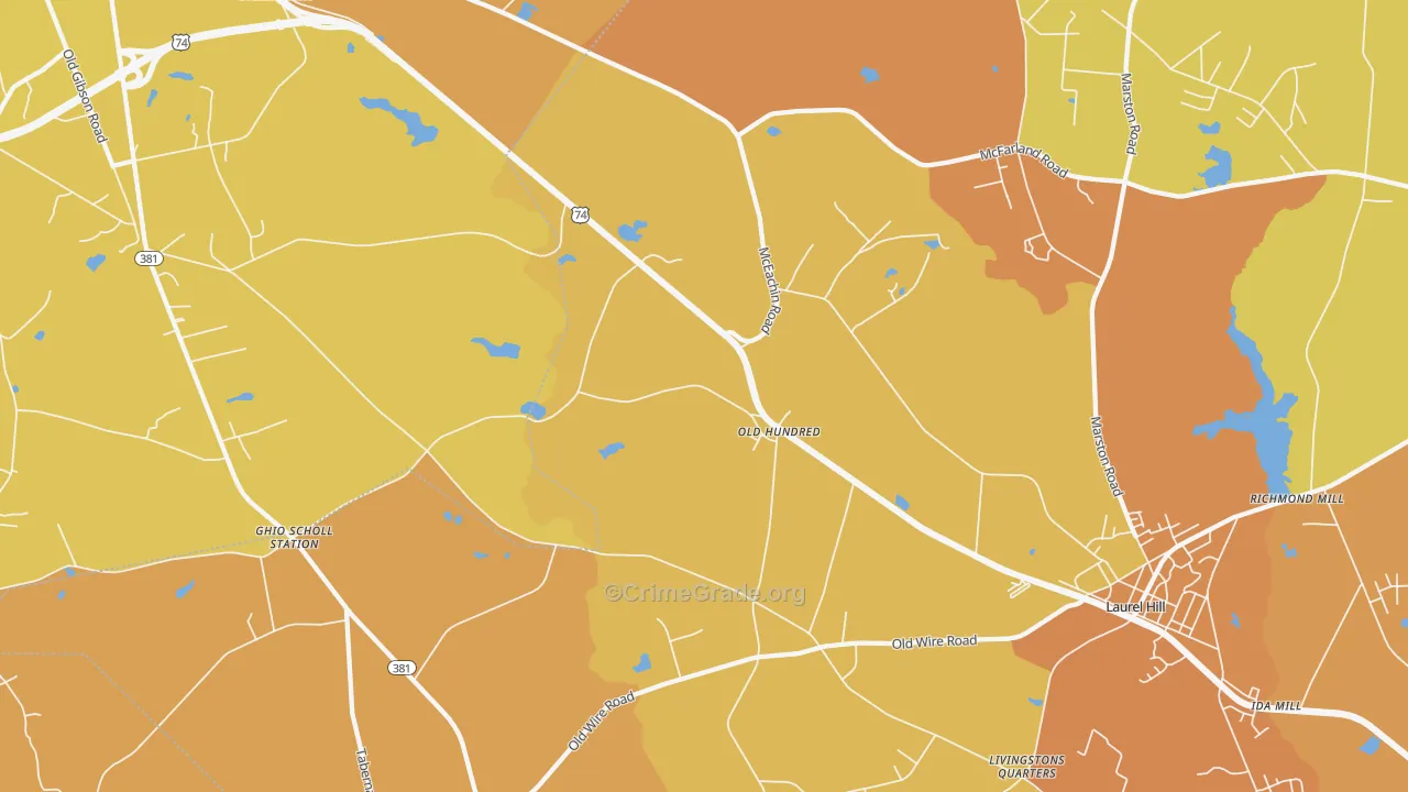 Old Hundred, NC Map of Vehicle Theft Rates