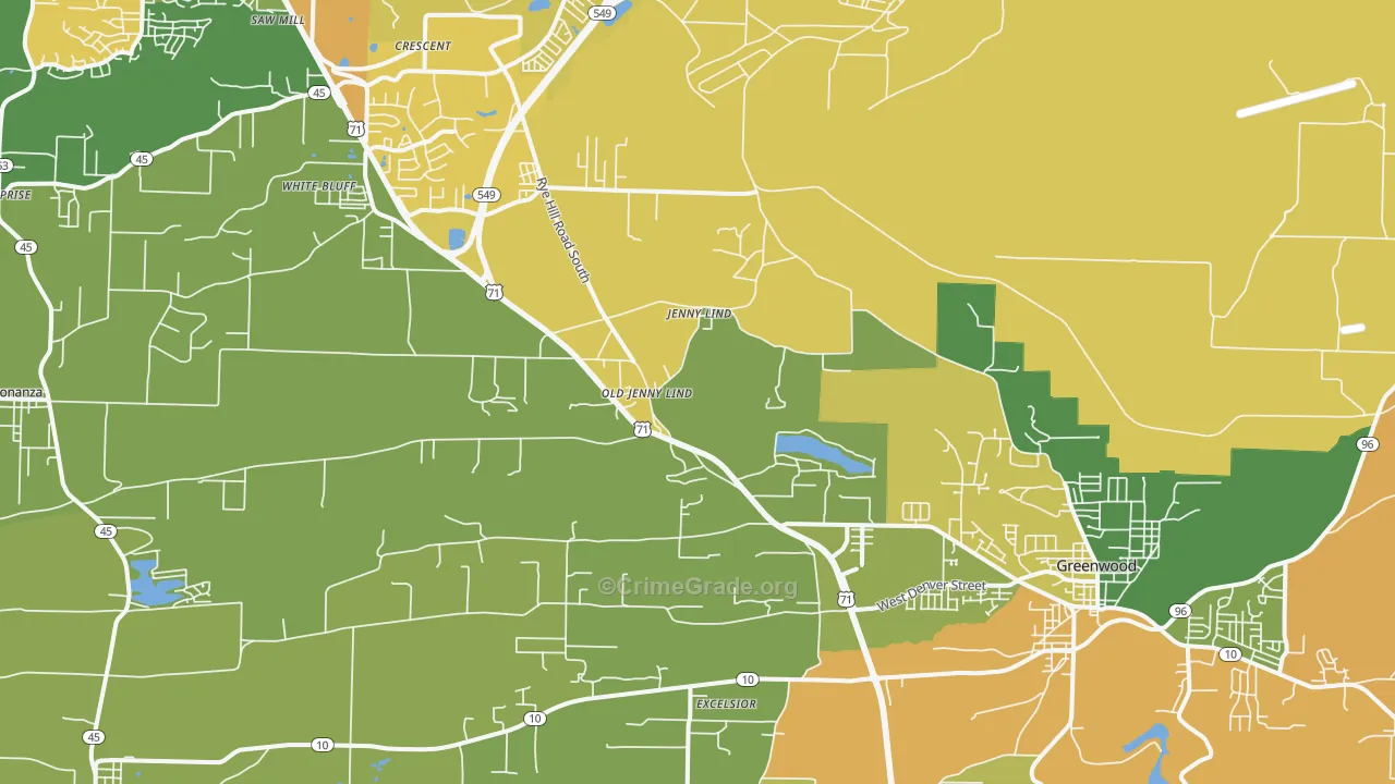 Old Jenny Lind, AR Map of Vehicle Theft Rates