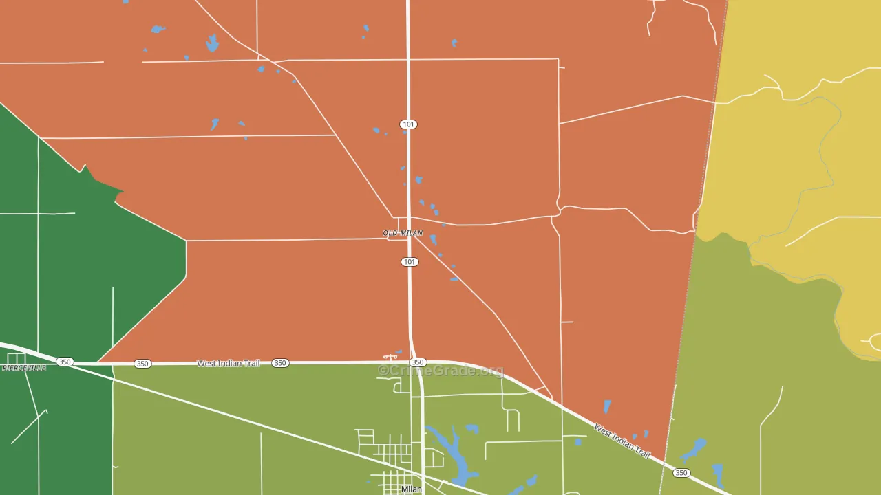 Old Milan, IN Map of Vehicle Theft Rates