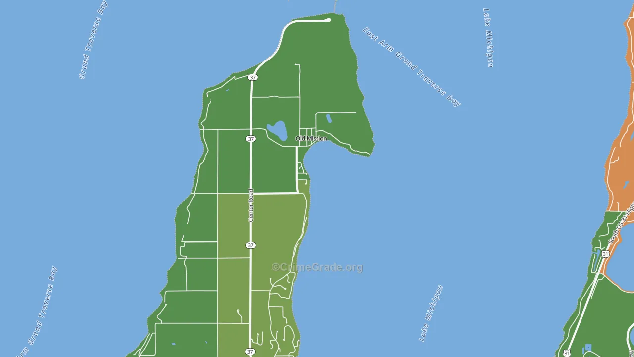 Old Mission, MI Map of Vehicle Theft Rates