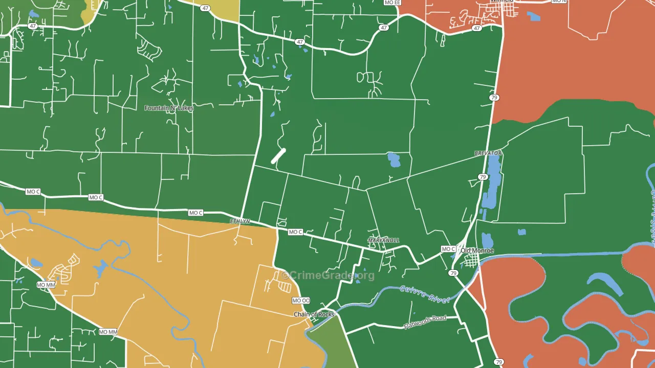 Old Monroe, MO Map of Vehicle Theft Rates