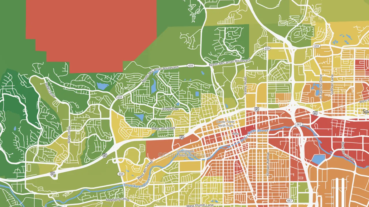 Old Northwest-West University, Reno, NV Map of Vehicle Theft Rates