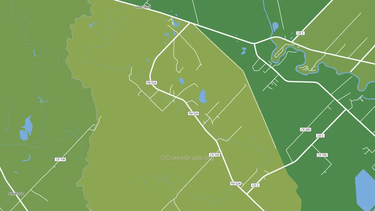 Old Ocean, TX Map of Vehicle Theft Rates