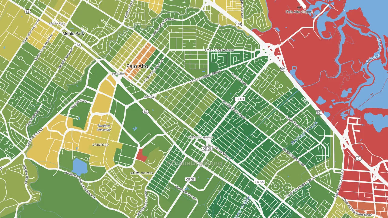 Old Palo Alto, Palo Alto, CA Map of Vehicle Theft Rates
