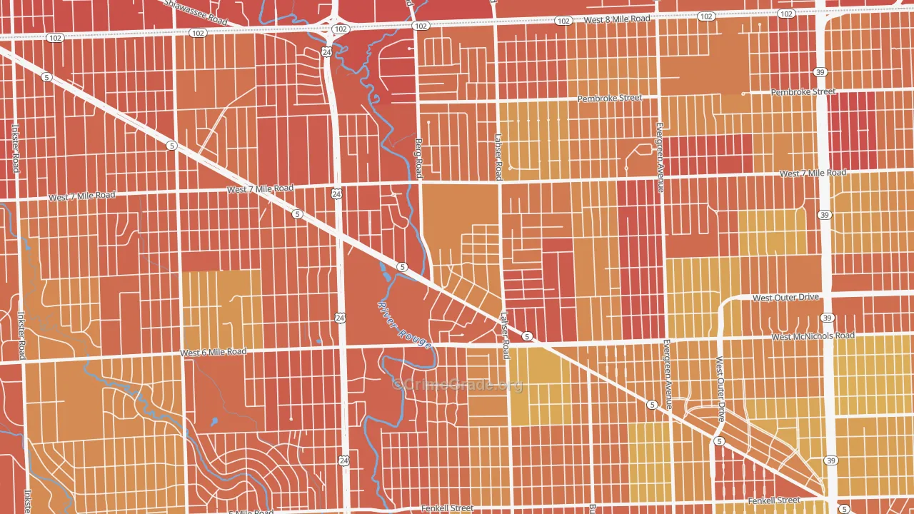 Old Redford, Detroit, MI Map of Vehicle Theft Rates