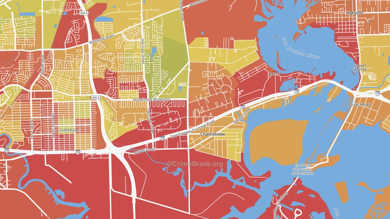 Old River Terrace, Channelview, TX Map of Vehicle Theft Rates