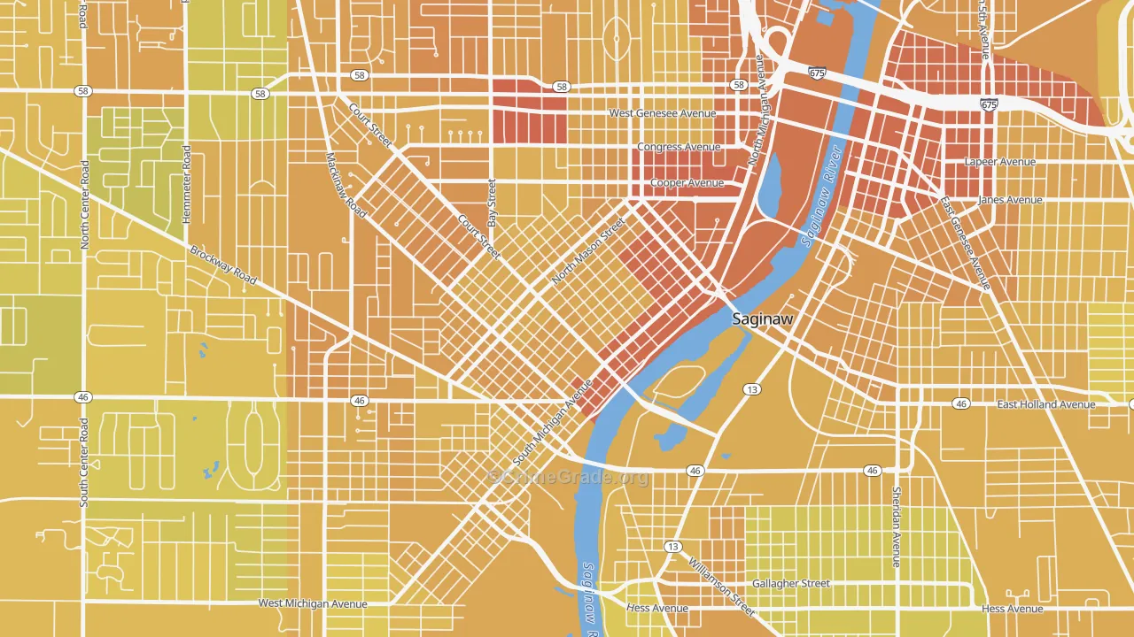 Old Saginaw City, Saginaw, MI Map of Vehicle Theft Rates