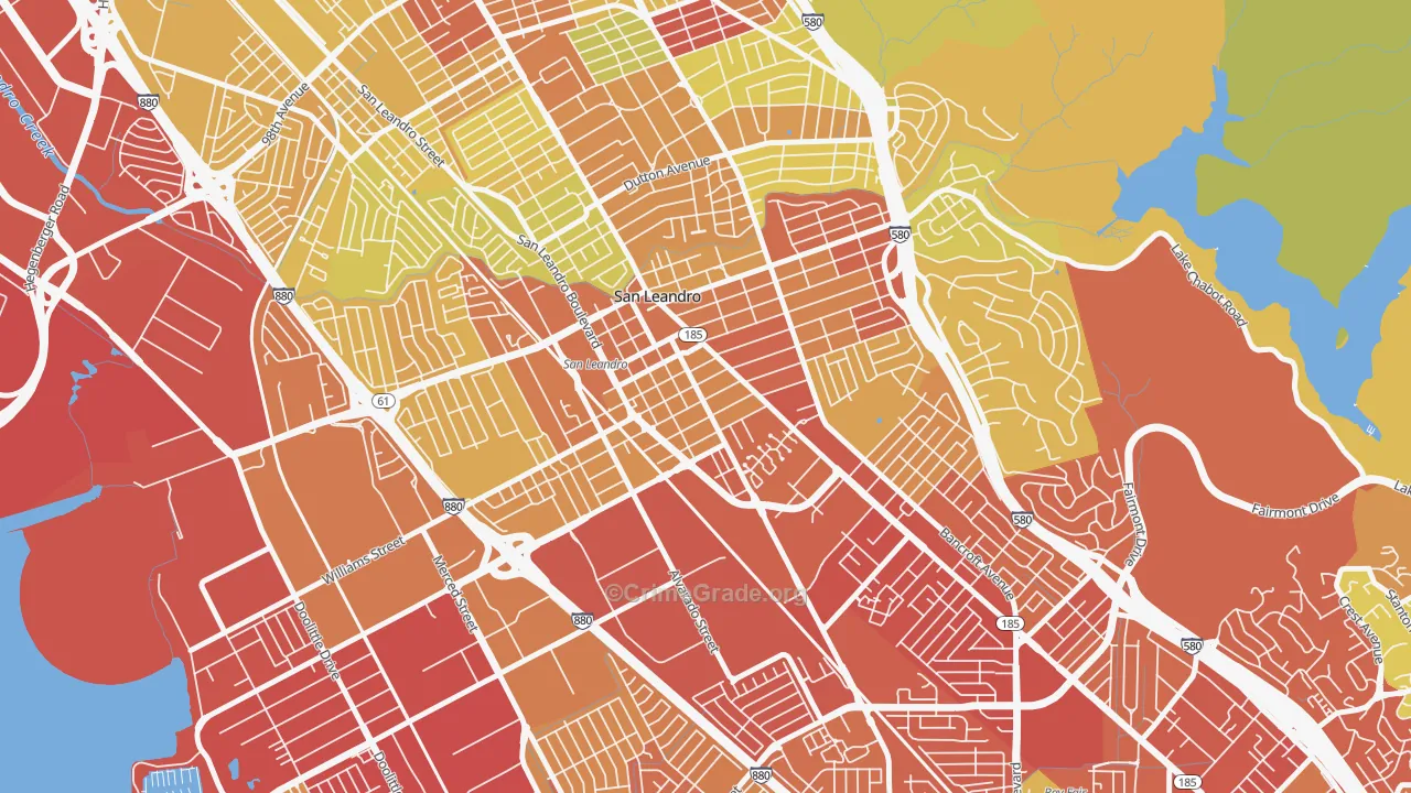 Old San Leandro, San Leandro, CA Map of Vehicle Theft Rates