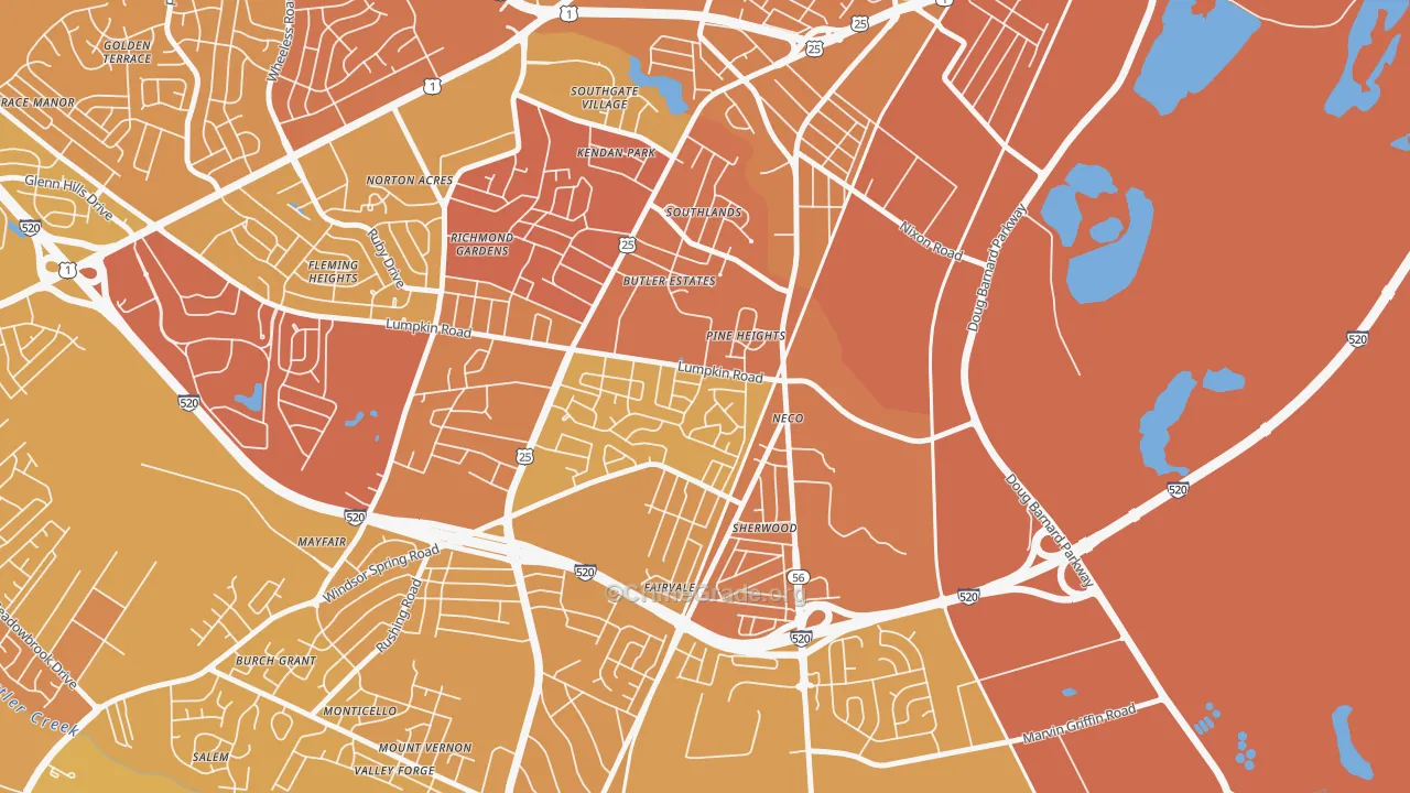 Old Savannah, Augusta, GA Map of Vehicle Theft Rates