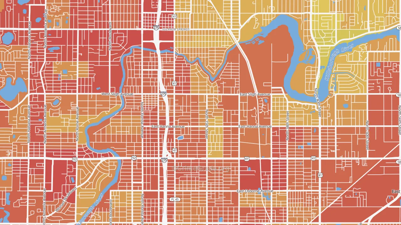 Old Seminol Heights, Tampa, FL Map of Vehicle Theft Rates