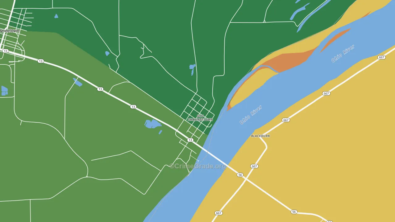 Old Shawneetown, IL Map of Vehicle Theft Rates
