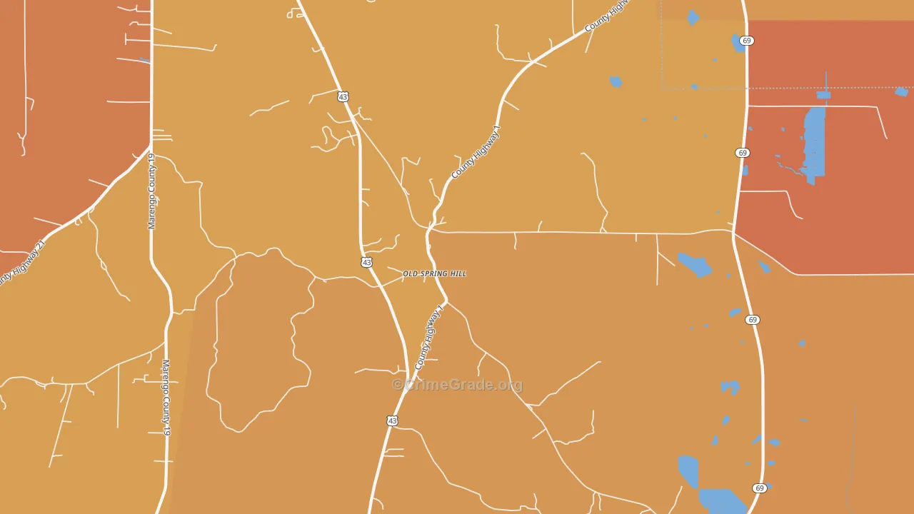 Old Spring Hill, AL Map of Vehicle Theft Rates