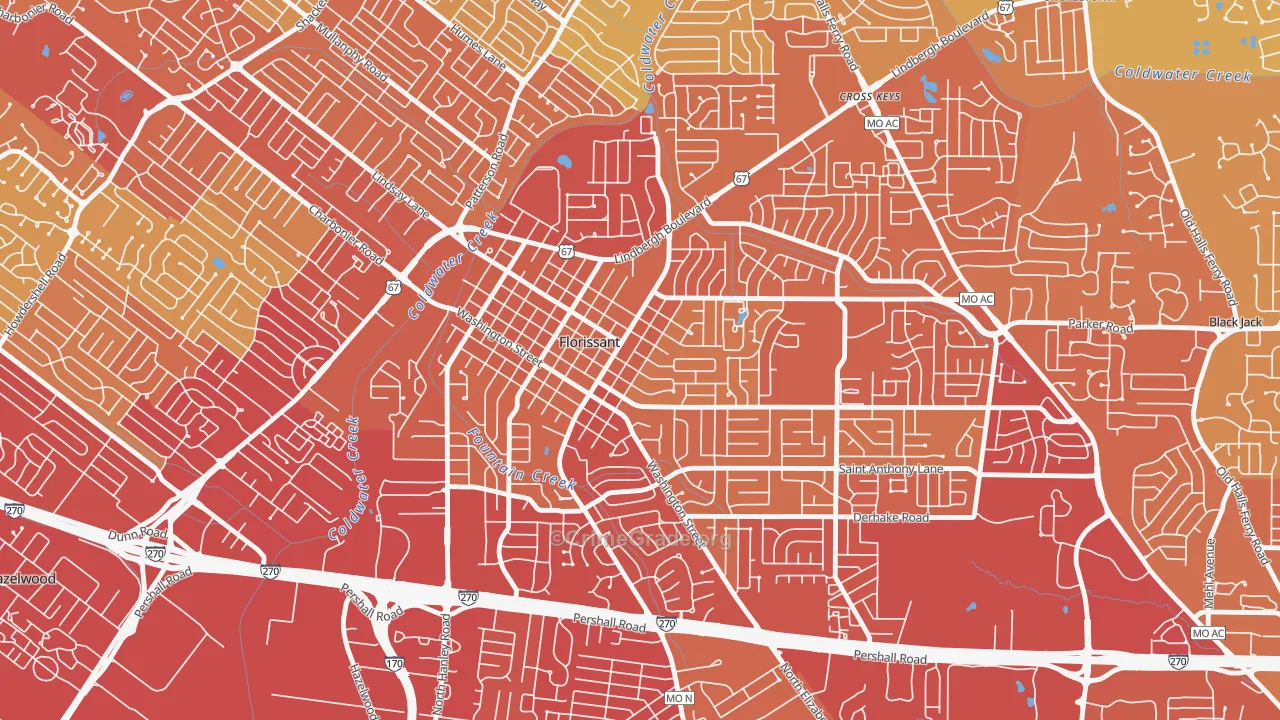 Old Town Florissant, Florissant, MO Map of Vehicle Theft Rates