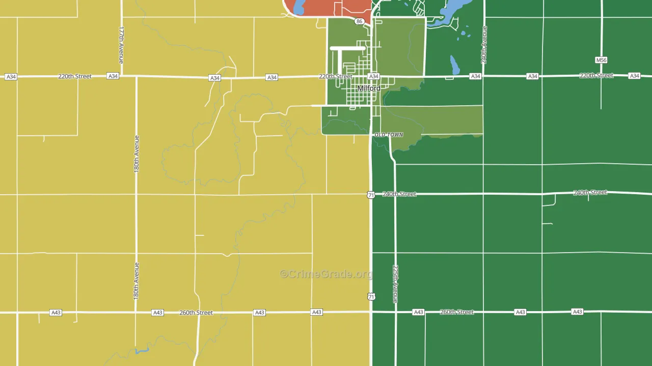 Old Town, IA Map of Vehicle Theft Rates