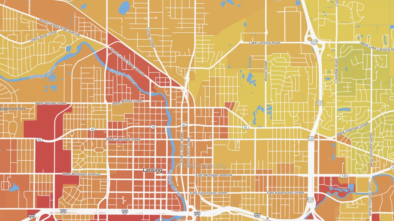 Old Town, Lansing, MI Map of Vehicle Theft Rates