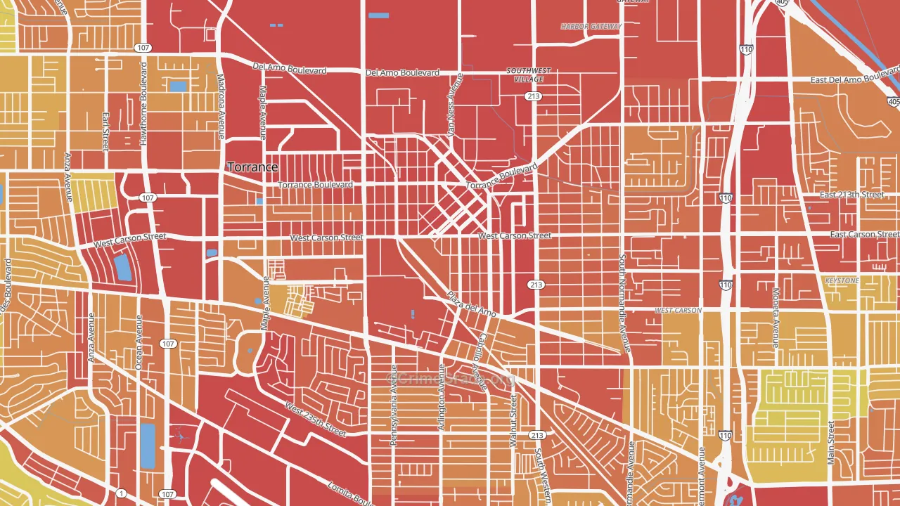 Old Town, Torrance, CA Map of Vehicle Theft Rates